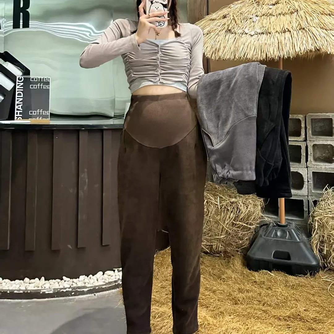 64010孕妇冬季外穿托腹加绒加厚灯芯绒小个子