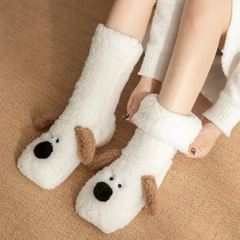 巨厚追剧暖脚神器地板袜子女秋冬加绒加厚保暖可爱卡通居家长袜CB