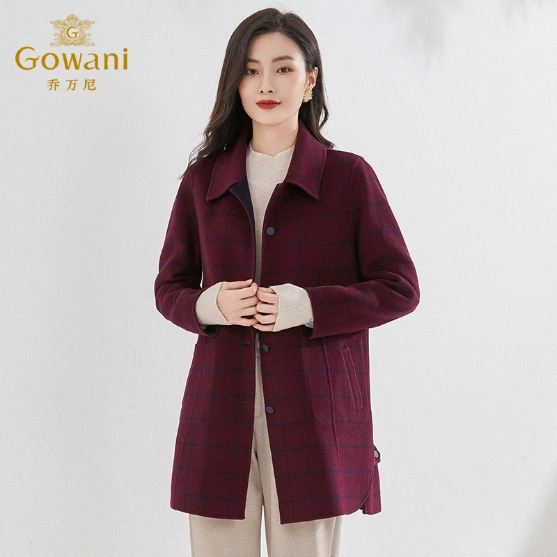 乔万尼2024商场同款新品绵羊毛大衣简约格纹设计EI4A583106