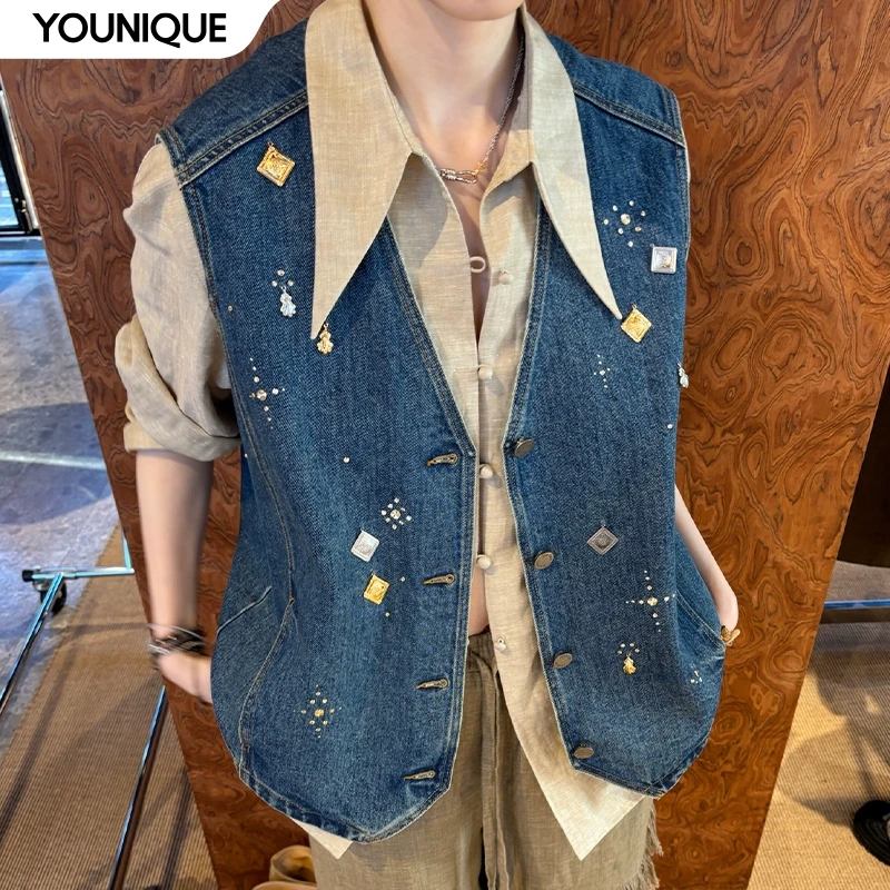 【ICE DUST】新品25SS金属装饰牛仔马甲女