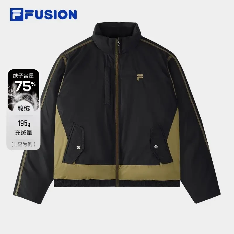 FUSION斐乐羽绒服男2025春季新款宽松保暖立领拼色外套T11M513902