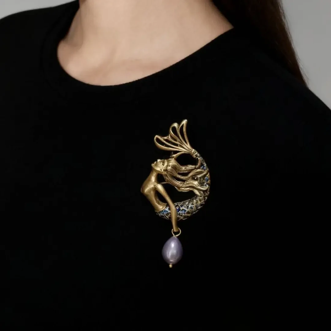 铜合金珐琅胸针 美人鱼原创设计复古百搭奢华精致