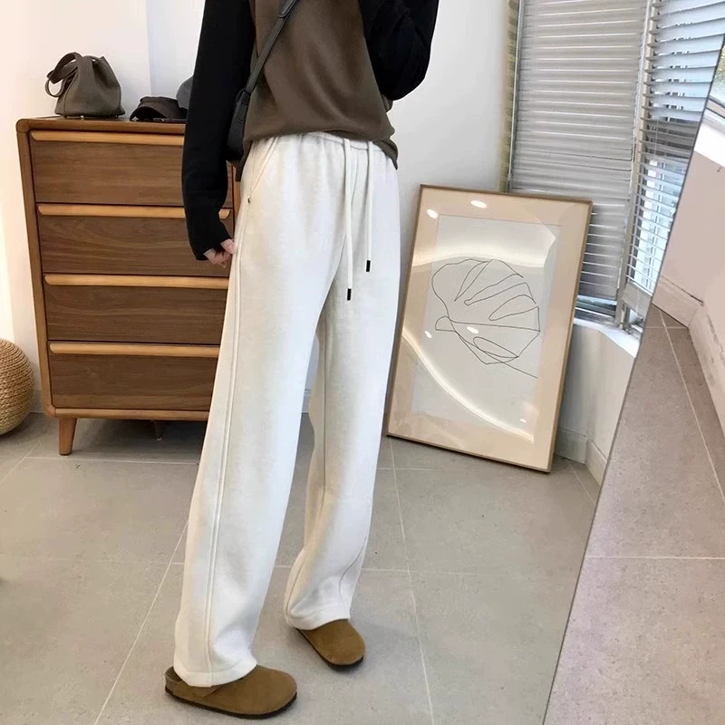 芯娇晴杏色加厚加绒窄版阔腿裤女2025春秋新款爆款高腰休闲直筒裤