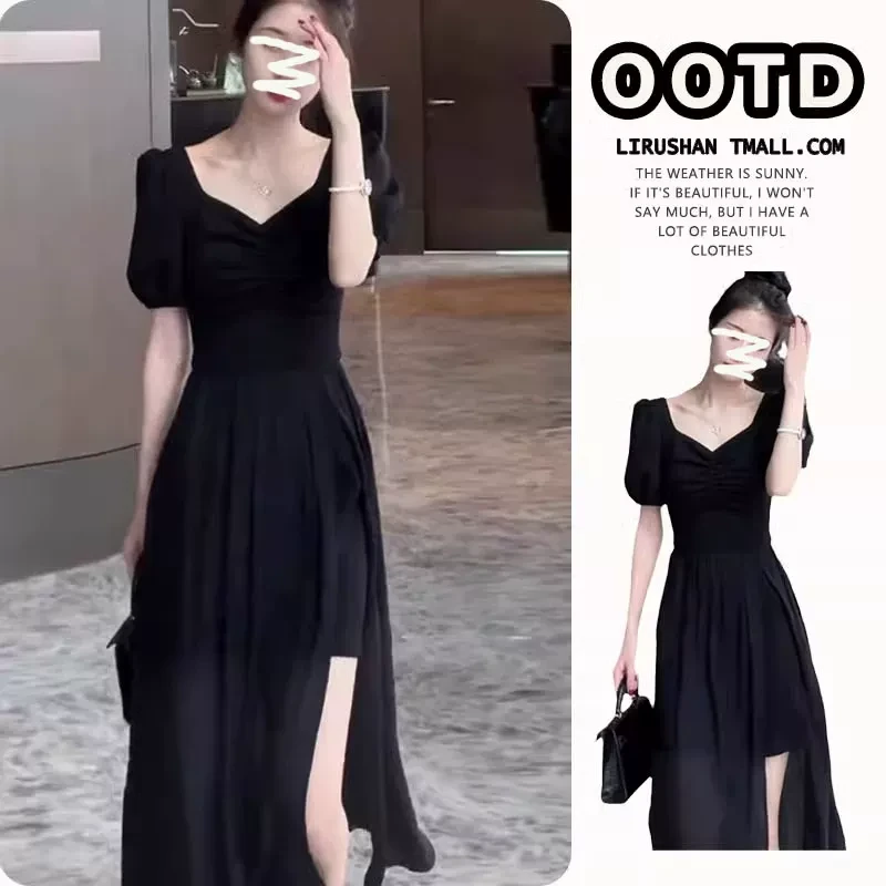 法式高级感小个子显瘦黑色连衣裙子女装2025新款早春气质早春长裙