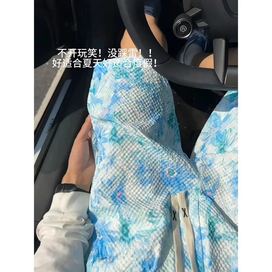 海岛风泡泡纱短裤男夏季速干度假夏威夷沙滩裤宽松直筒情侣五分裤