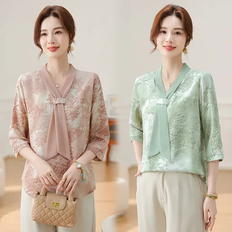 恒源祥彩羊母亲节妈妈夏装减龄小衫2025新款洋气T恤中老年女夏季