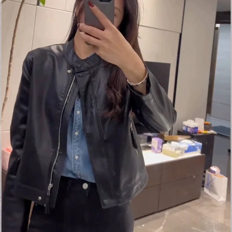 2025年春季新款高级感立领小皮衣外套女装小个子时尚百搭短款上衣