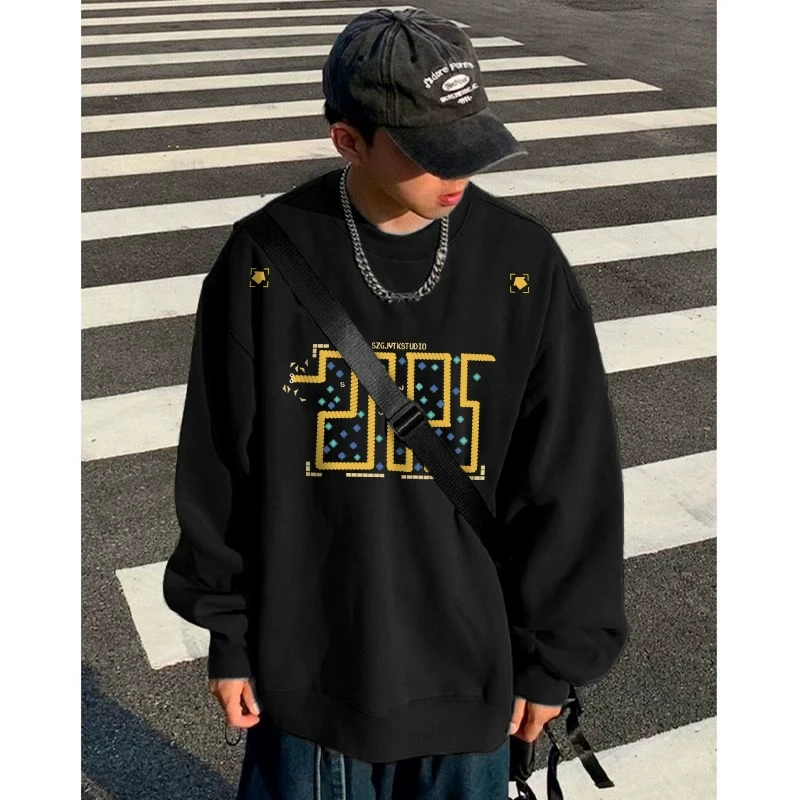 美式复古贪吃蛇设计感圆领卫衣男款秋冬重磅加厚长袖早秋套头上衣