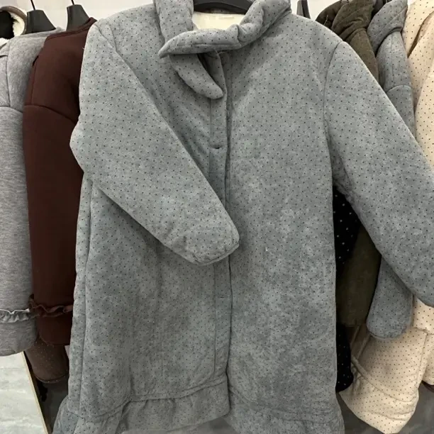 冬季三层加厚可外穿波点女士长款家居服睡衣