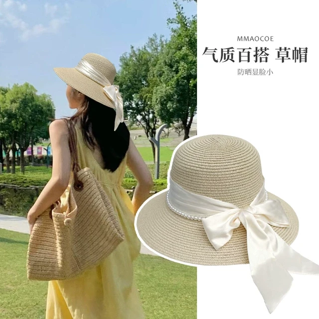 2025新款草帽女夏季海边度假防晒遮阳帽时尚百搭蝴蝶结大檐渔夫帽