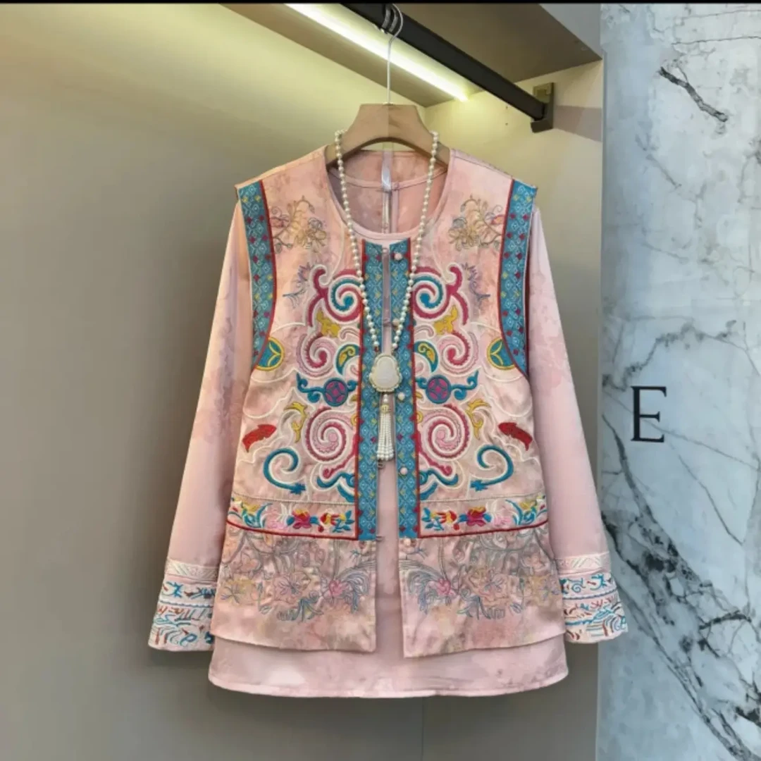 乐3767（单拍）新年款大码女装新中式国风重工刺绣提花马甲+提花衫