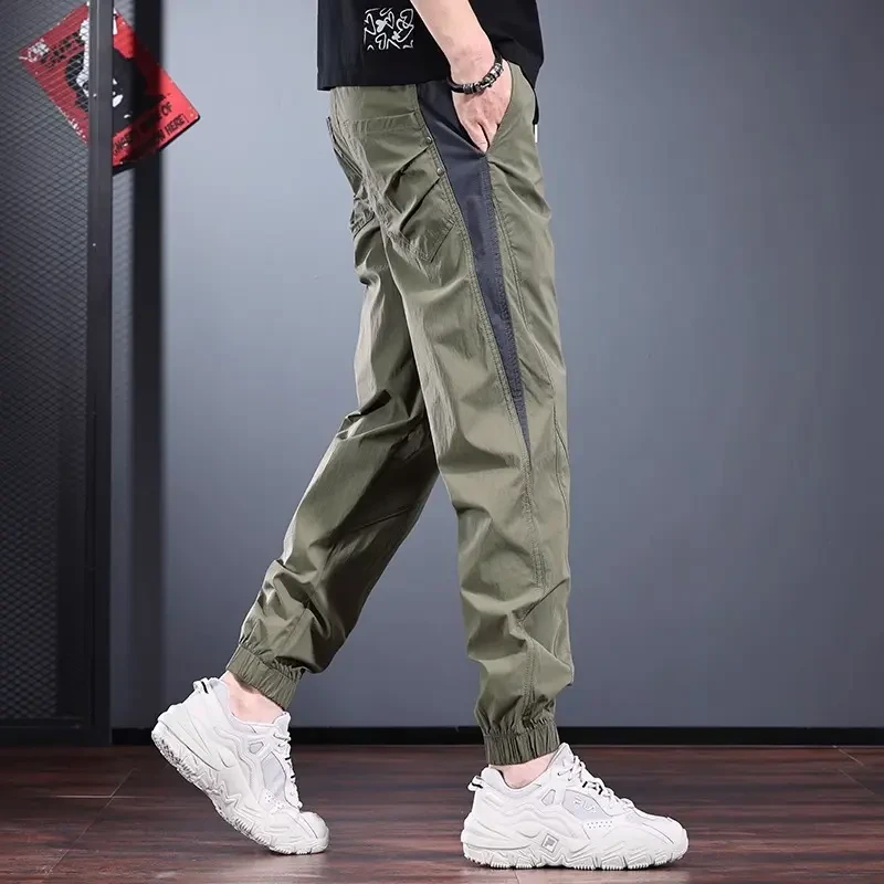 Cebrodz男士拼接束脚裤夏季新款风潮流运动休闲裤轻薄凉感速干裤