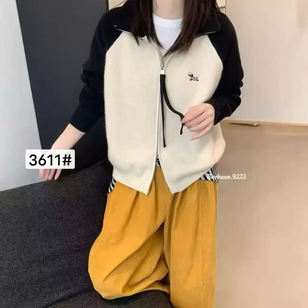 3611*女士秋冬柔软慵懒风撞色插肩袖中长加厚针织开衫