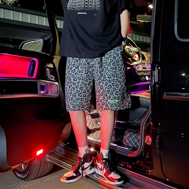 豹纹boy短裤男夏季设计感裤子欧美潮牌vintage街头复古运动五分裤