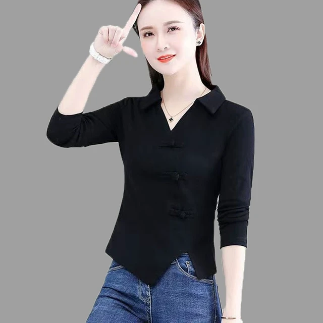 纯色棉长袖T恤女上衣时尚洋气妈妈装秋季新款套头打底衫显瘦t恤衫