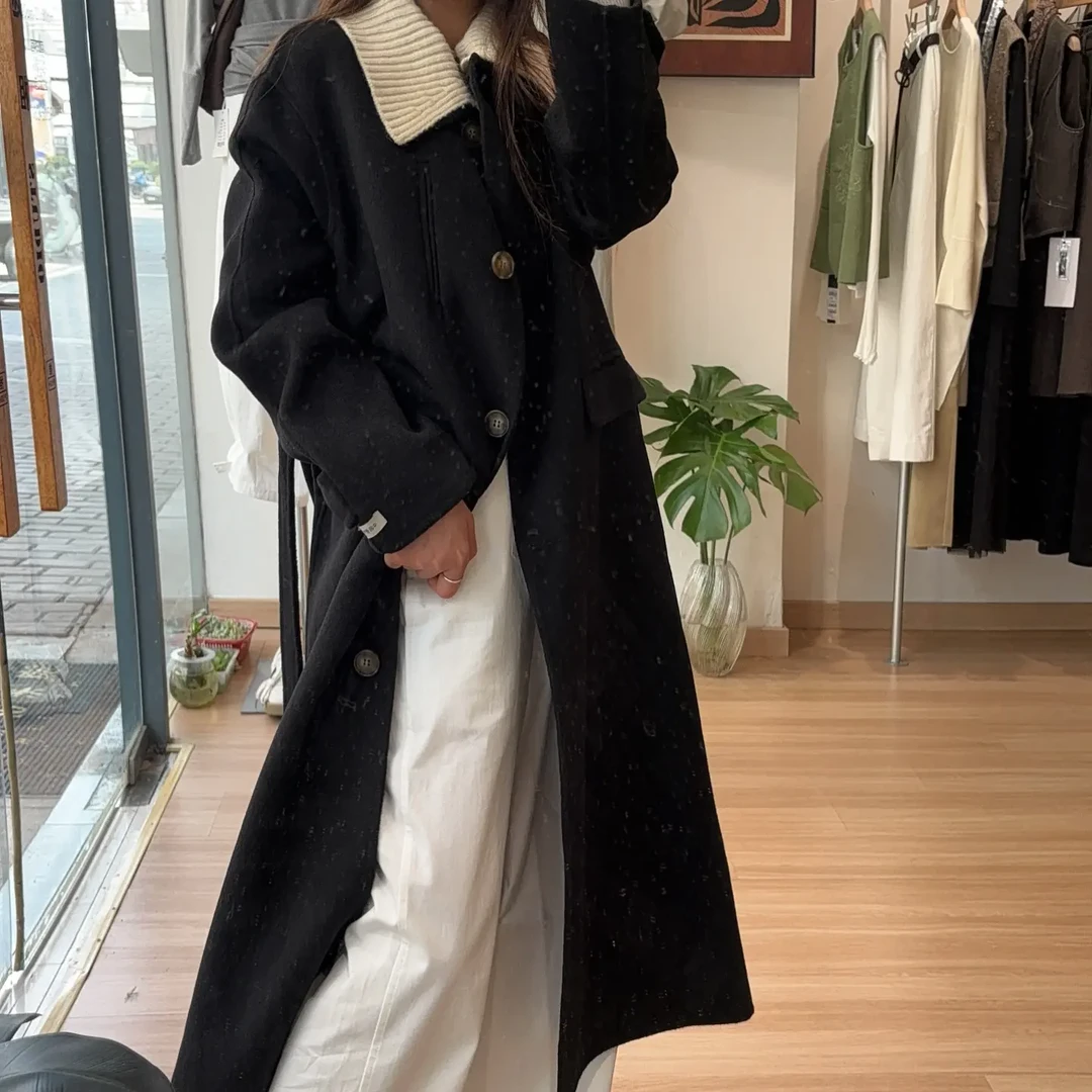 气质收腰长款双面呢大衣冬季女装新款保暖防寒中长款外套