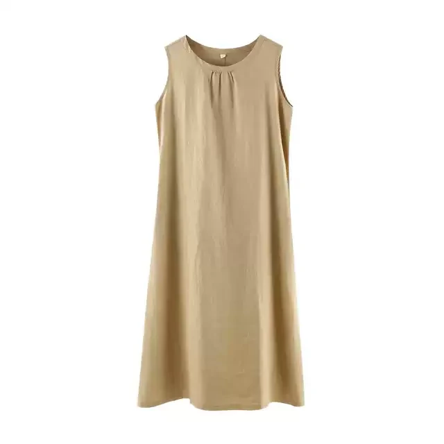 纯亚麻背心无袖通勤连衣裙子2025年夏季新款女装法式休闲气质长裙