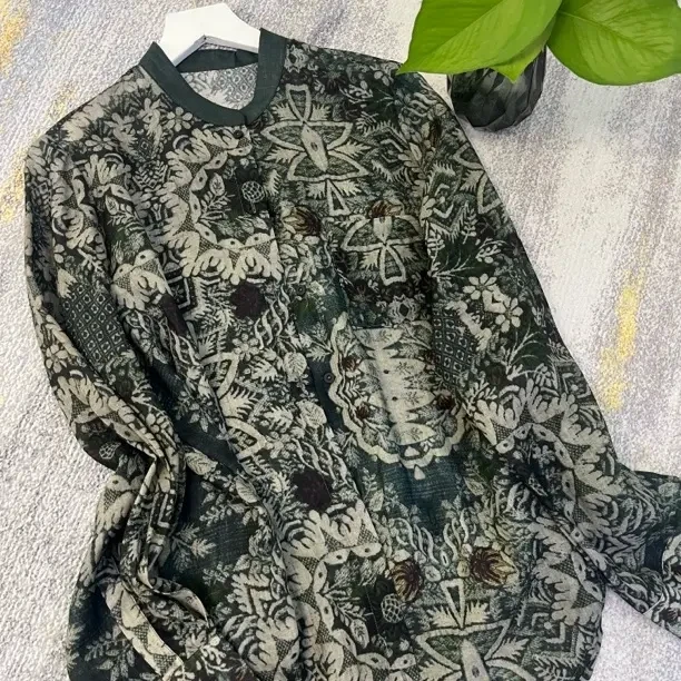 《奢定推荐》荷塘月色 水墨印花日系廊型长袖苎麻衬衫复古宽松设计