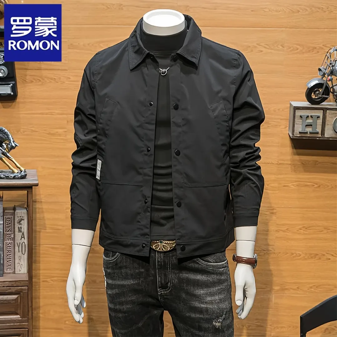 罗蒙男士外套春秋季新款休闲百搭爆款高档商务翻领工装飞行员夹克