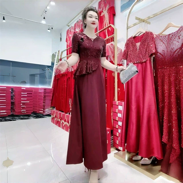 高端气质喜婆婆礼服妈妈装夏季短袖旗袍连衣裙洋气鱼尾晚礼服长裙