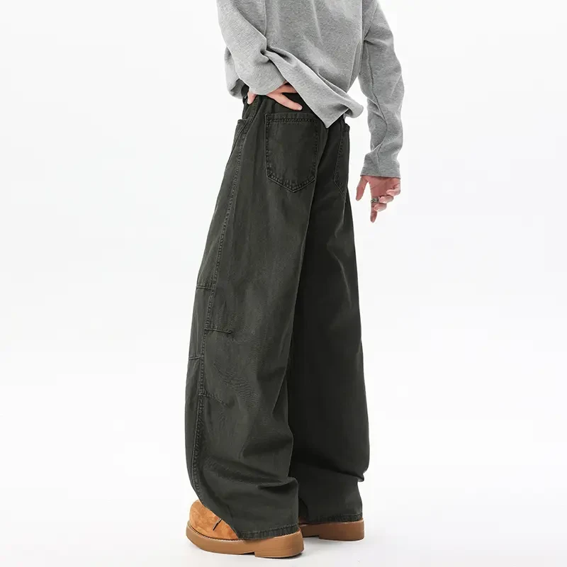 HLY春夏新款美式弯刀休闲裤男女高街潮流高级感宽松直筒阔腿长裤