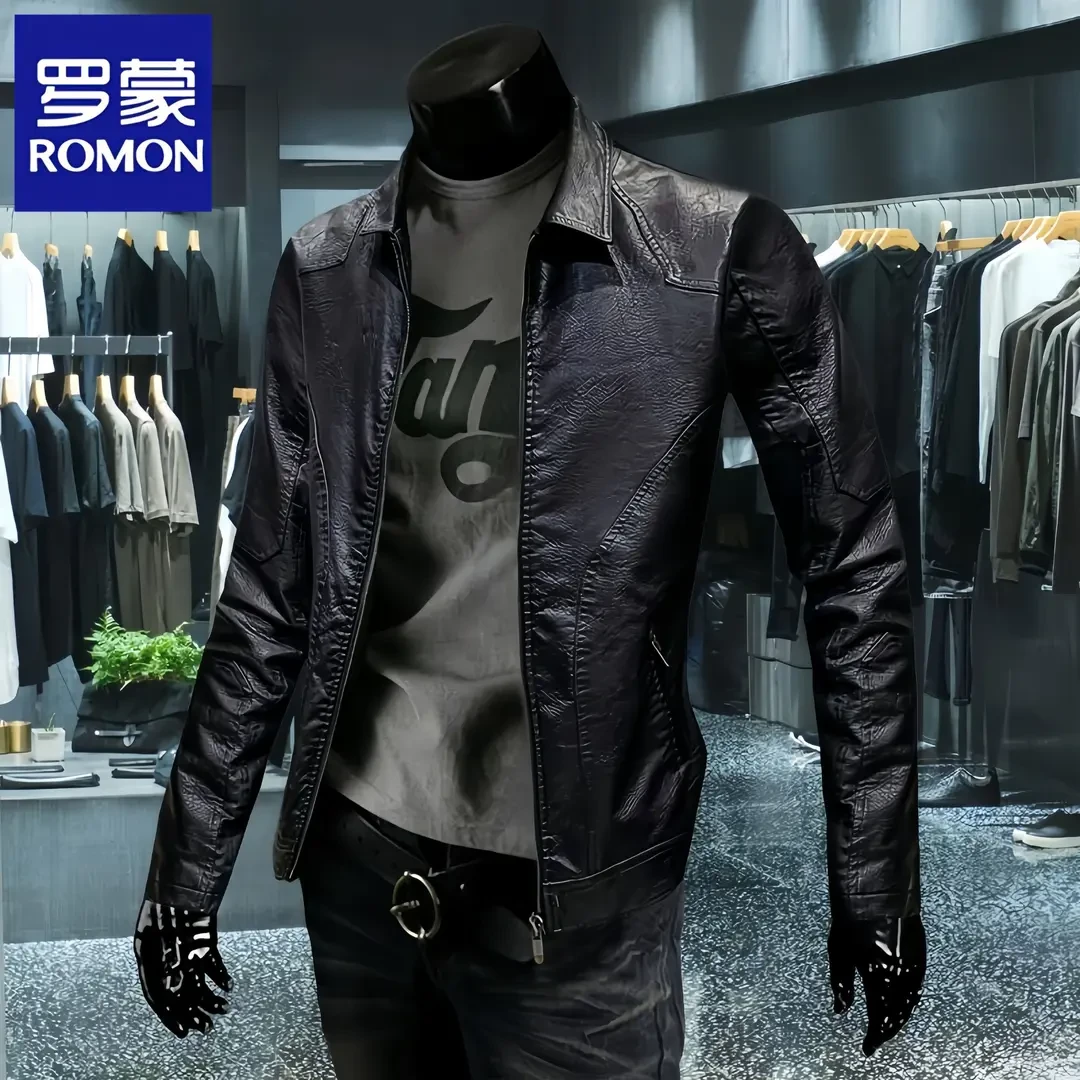 Romon/罗蒙高档海宁男士皮衣2025秋季新款男士外套痞帅男款皮夹克