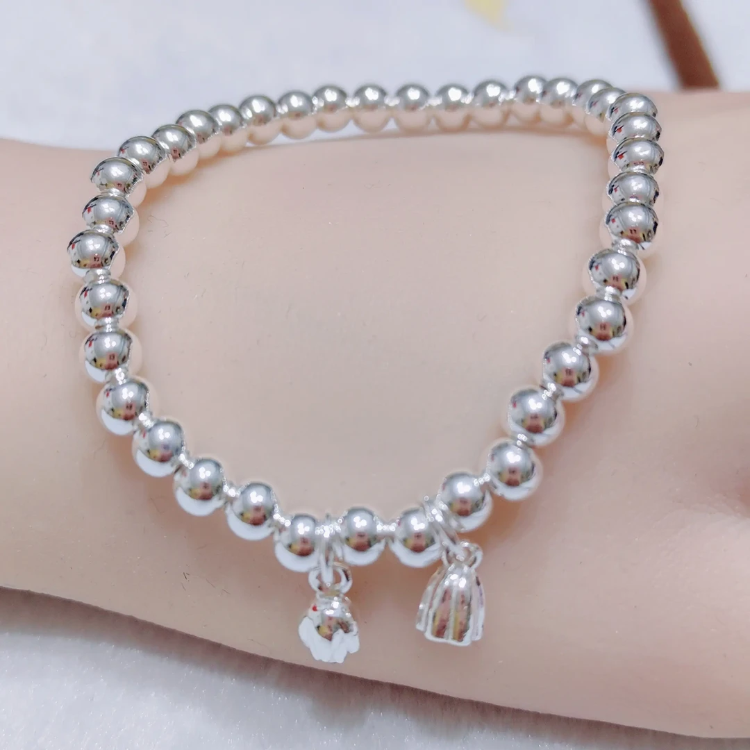 足银手链 两世欢路路通6咪12g手串手工弹力光珠光面素款精美手链