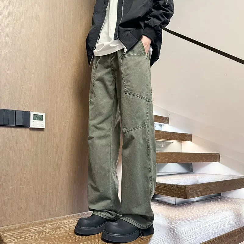 HLY美拉德弯刀潮流老钱风男装牛仔裤男款美式高街宽松直筒工装裤