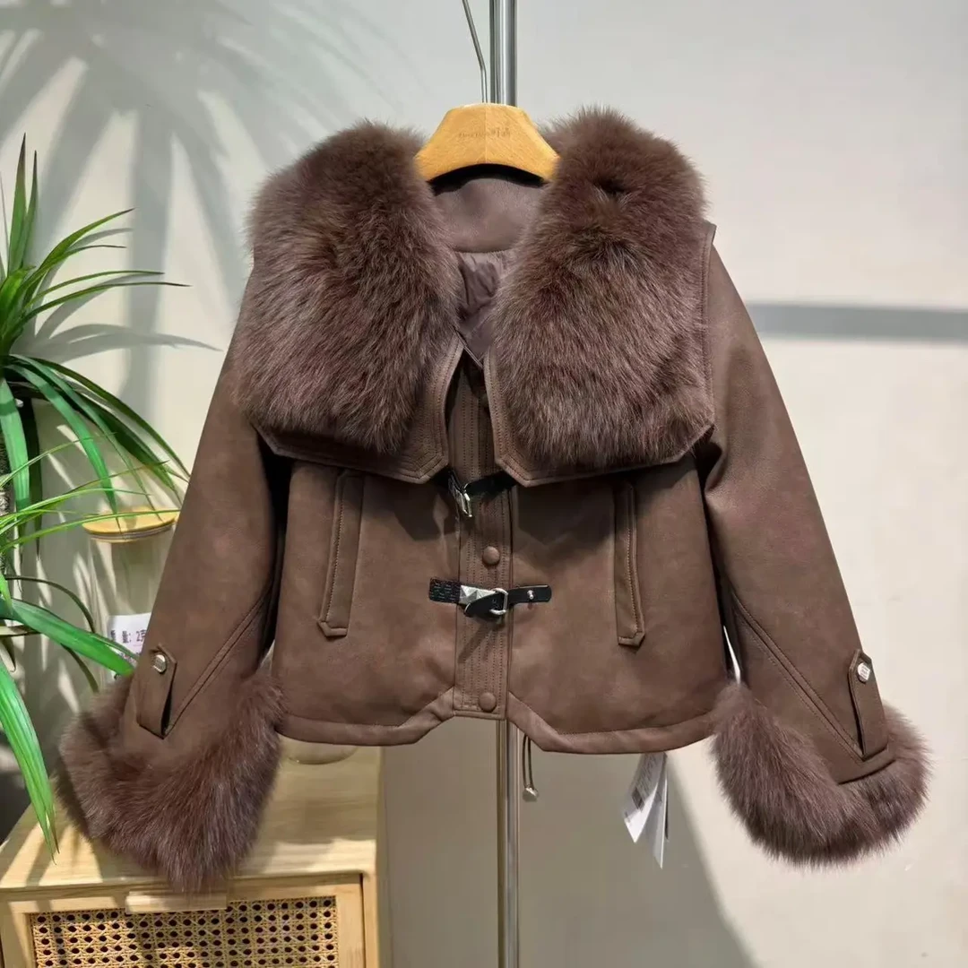 韩版长袖短款气质时尚宽松型女装大毛领秋冬法式外套