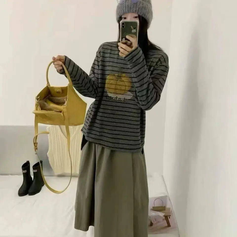 新疆包邮【861】小南瓜条纹长袖T恤-衣长63cm