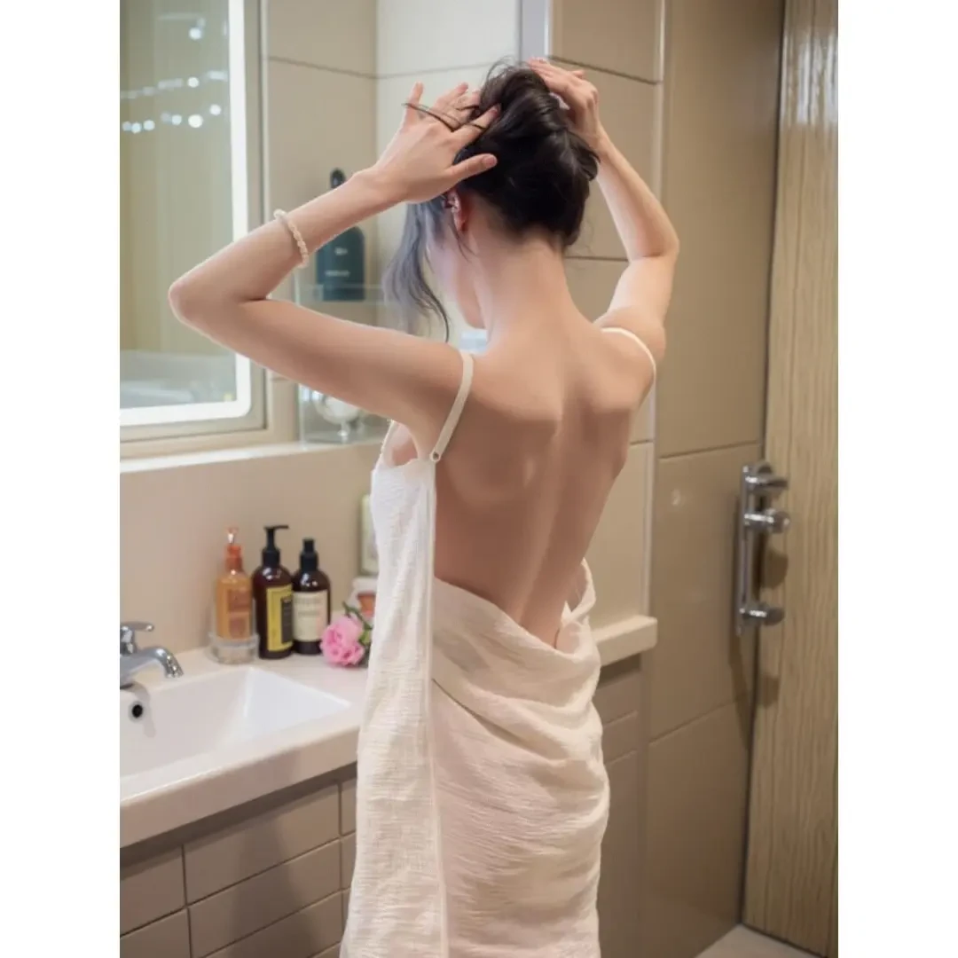 薄款睡衣女春秋款2025新款高级感穿戴式吊带浴巾浴裙露背款浴裙