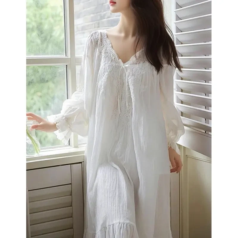 (美若天仙)带胸垫纯欲很仙的睡衣女宫廷睡裙夏春秋宽松家居服长裙