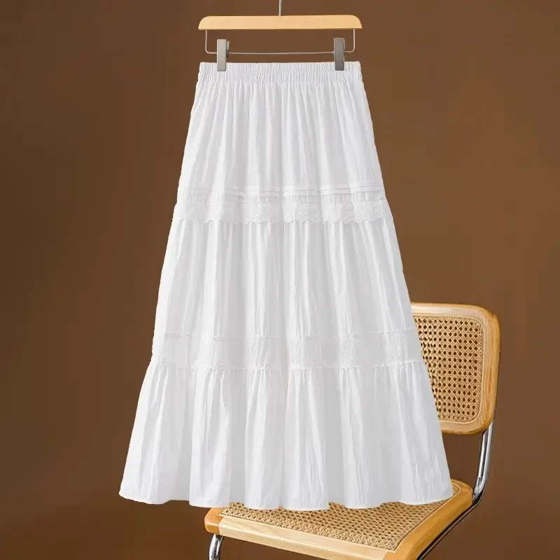 超好看a字半身裙女春秋季2025新款垂坠感显瘦中长裙蕾丝拼接伞裙