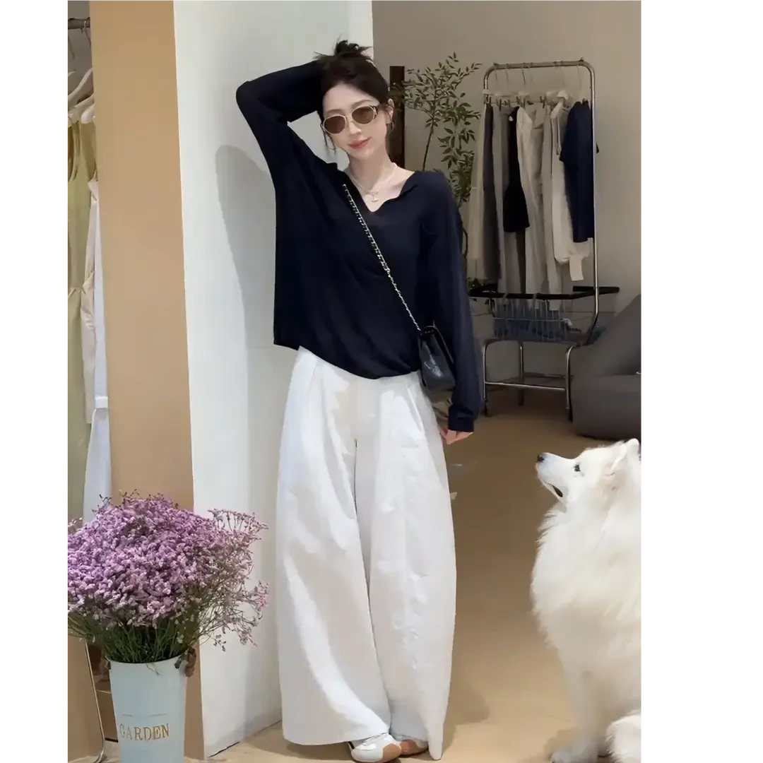 早秋穿搭时尚百搭洋气女士设计上衣+高腰遮肉显瘦休闲裤时尚套装