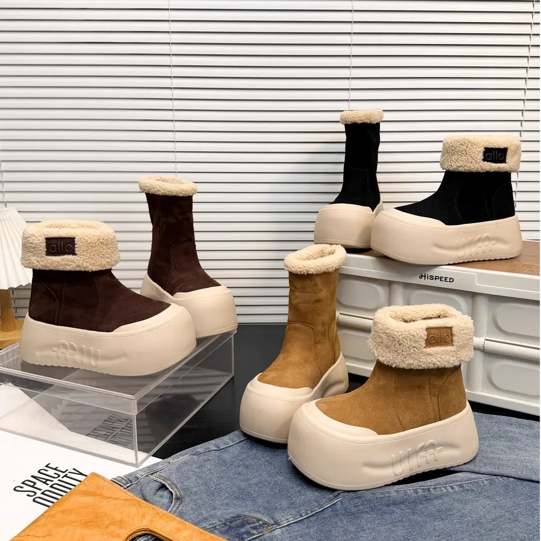 【盼】时尚雪地靴女加绒加厚中筒两穿靴子冬季新款厚底防滑保暖棉鞋