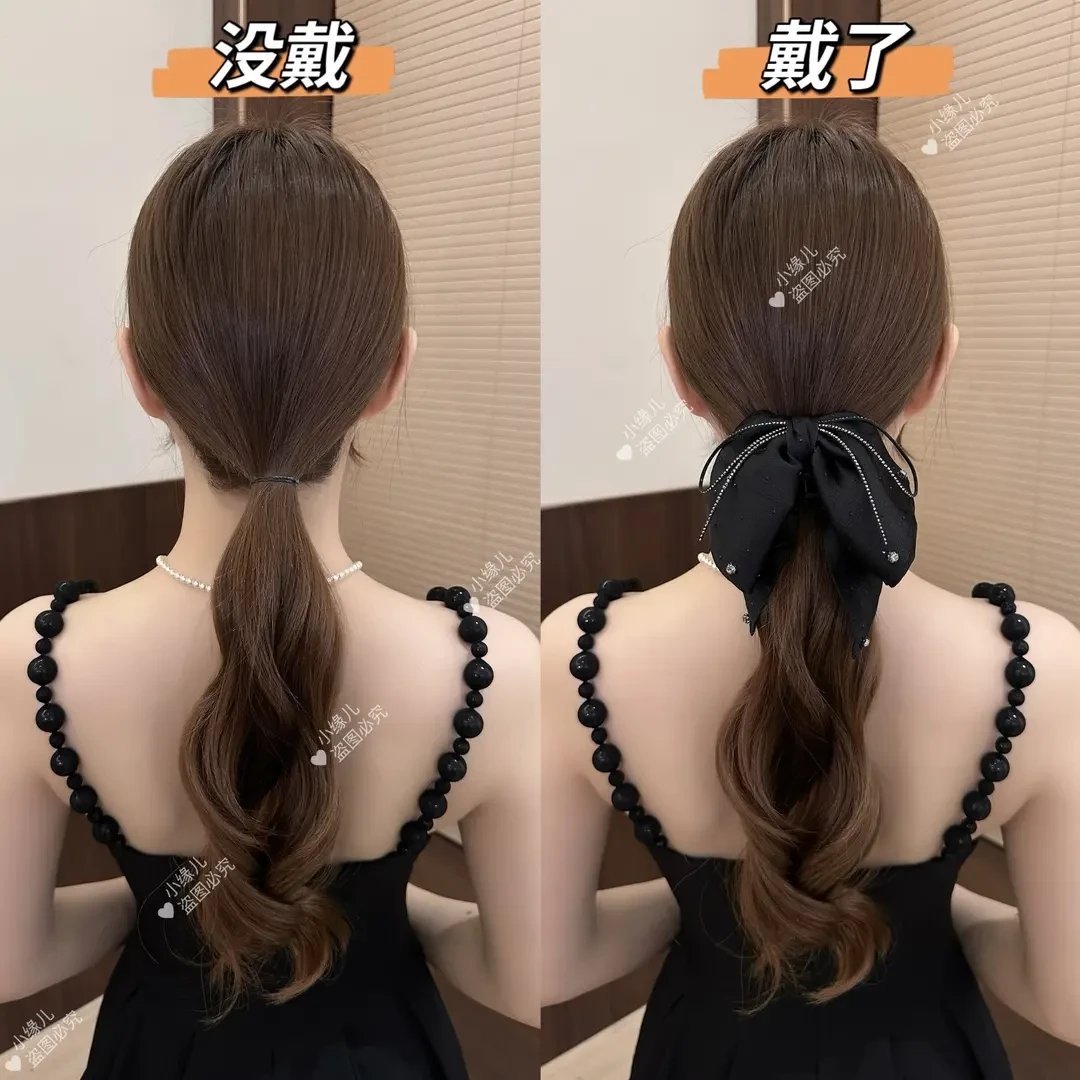 2025新款闪钻蝴蝶结飘带抓夹马尾夹显发量高级百搭