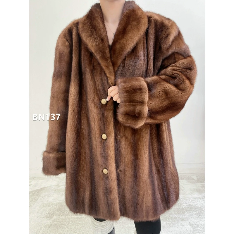 XXXX【BN137】3XL码 蜜茶棕 中长全抽貂皮大衣（肩48胸136衣86袖64）
