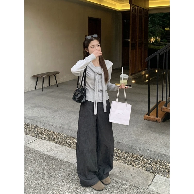 乌77通勤百搭阔腿休闲裤女2025新款早春韩系高腰遮肉显瘦弯刀裤子