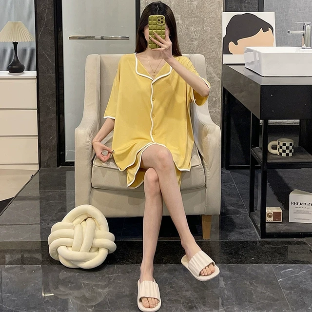 睡衣女夏季莫代尔凉感大码短袖2025新款时尚黄色春网红家居服套装