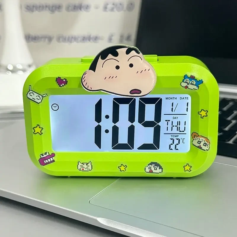 蜡笔小新闹钟新款带夜光床头时钟简约多功能计时学习桌面台钟m
