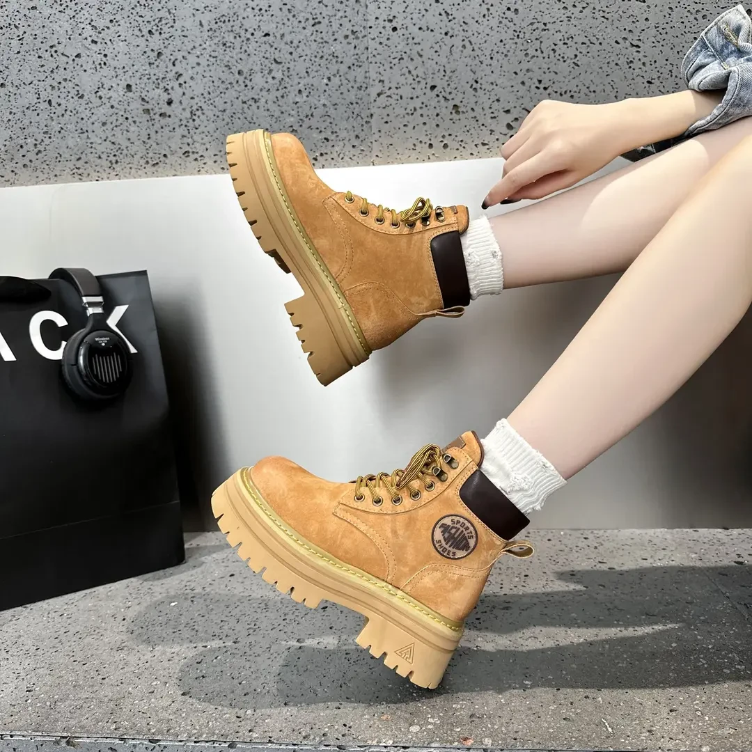 爆款厚底马丁靴女2025秋冬复古小个子增高短靴靴子粗跟英伦风粗跟