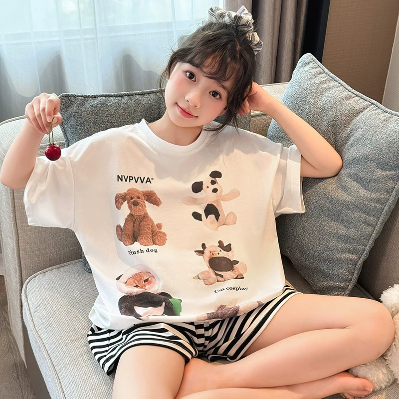 女童睡衣夏2025新款大童初中生薄款纯棉家居服套装儿童夏季空调服