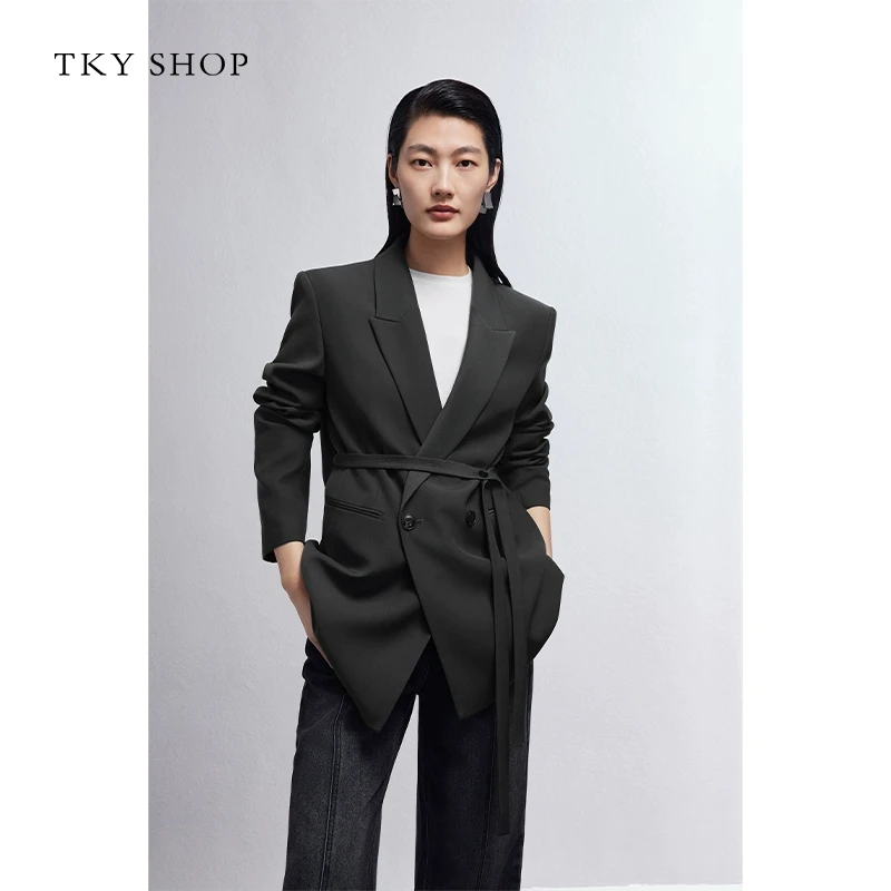 TKYSHOP通勤百搭韩版系带便西女春秋极简风西装外套 10H1CA08P044