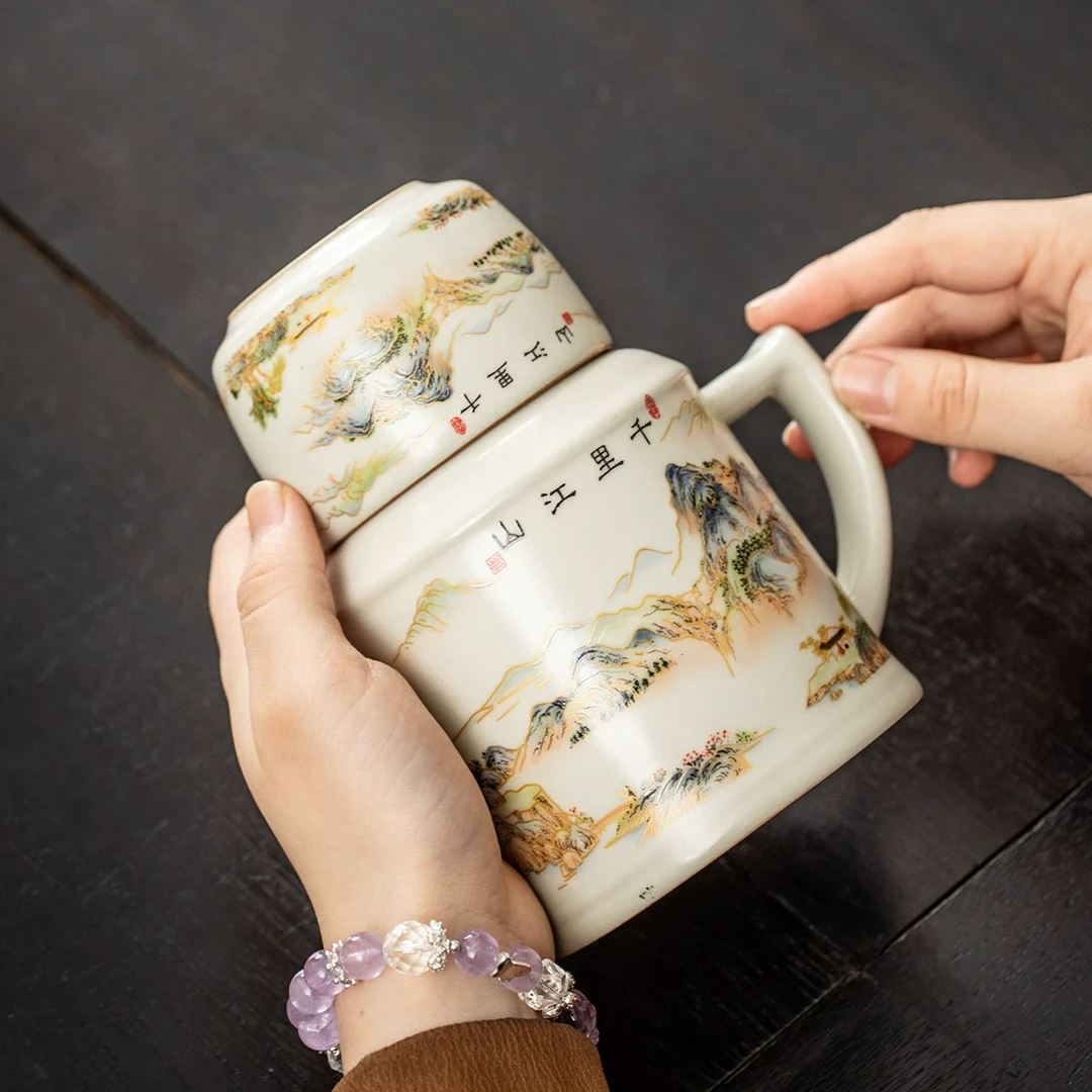 汝窑小暖壶马克杯水杯个人专用大容量中式定制泡茶杯办公杯闷茶壶