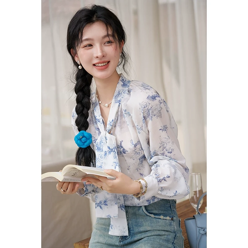 【直播专属】谜秀法式设计感碎花雪纺衬衫女高级感小个子MXD14X1431