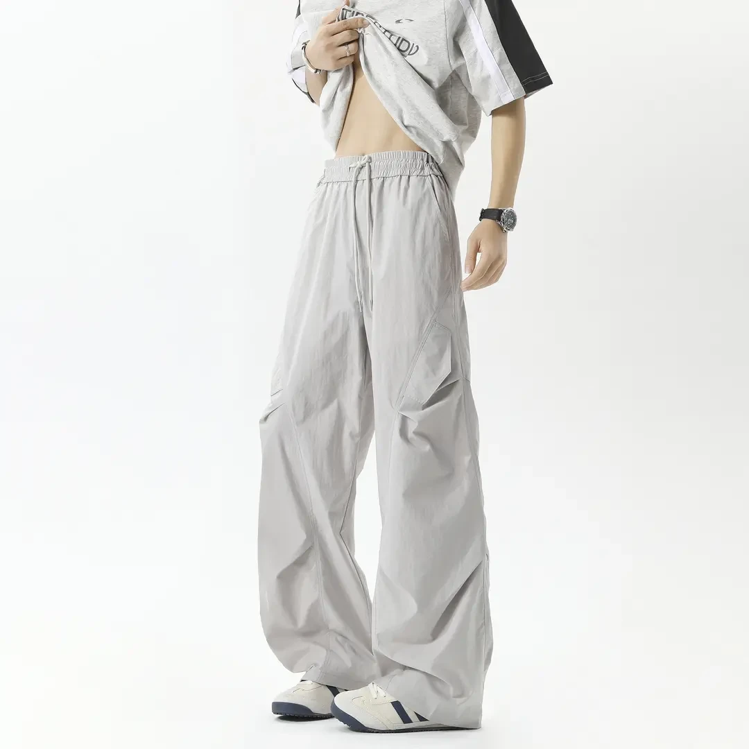 HSNHins夏季宽松速干休闲裤显瘦百搭抽绳潮流捏皱工装裤长裤裤子