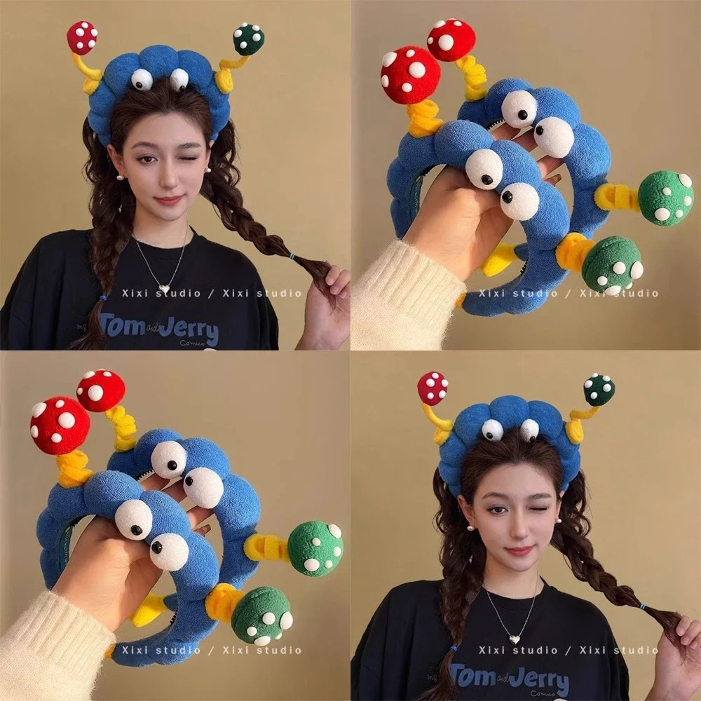 装下可爱！可爱毛绒大眼仔发箍！高颅顶趣味压发发卡女发捆盘发器饰