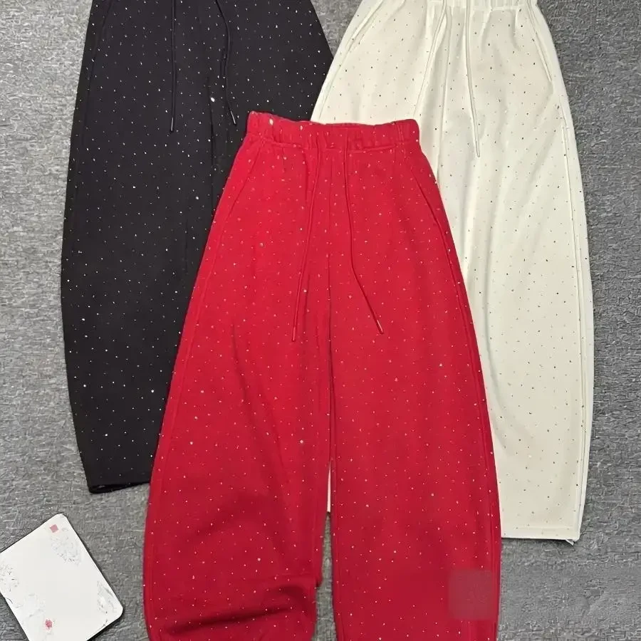 伊伊. （钻钻裤）秋冬新款高腰加绒进口欧钻宽松休闲直筒卫裤弯刀裤