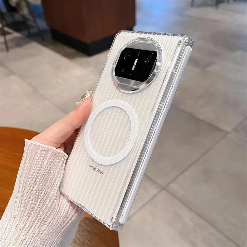 适用华为mateX6手机壳新款瓦楞磁吸透明MateX5中轴全包铰链防摔壳