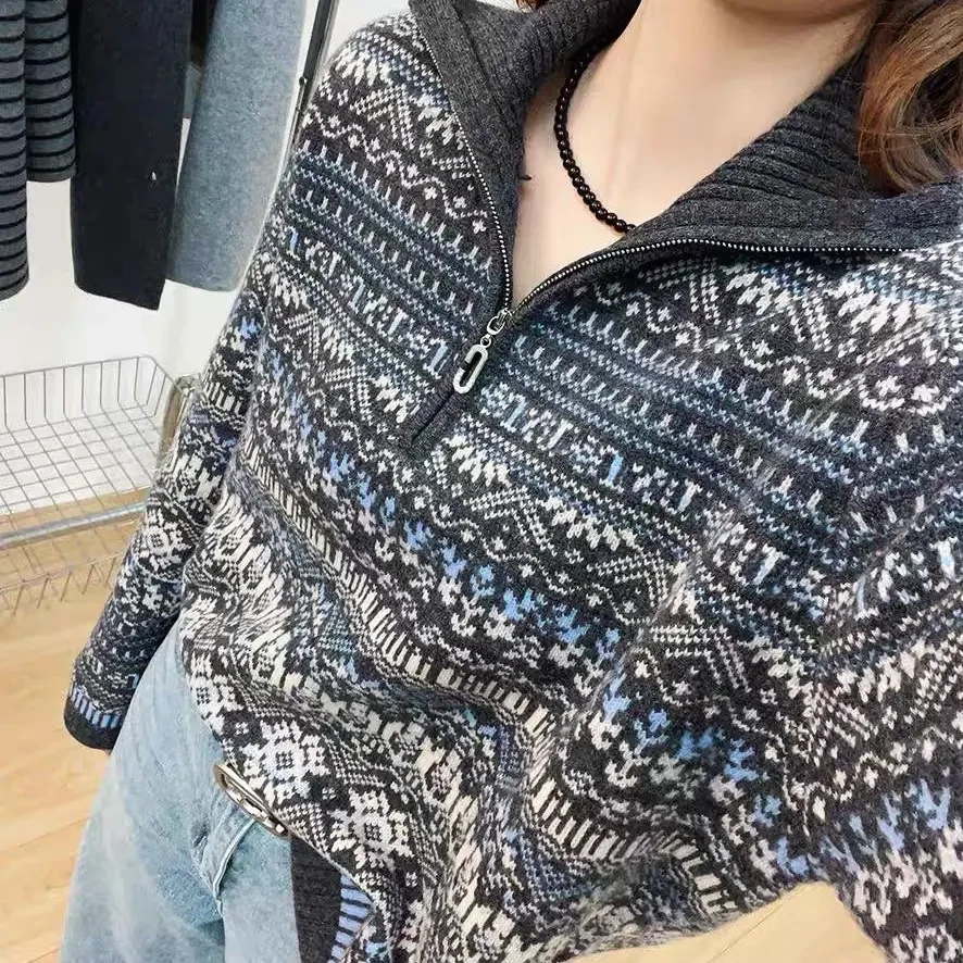 厚款宽松型拼接衫女装外搭针织夏季复古女士气质百搭